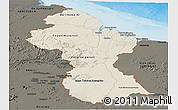 Shaded Relief Panoramic Map of Guyana, darken, land only