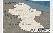 Shaded Relief Panoramic Map of Guyana, darken