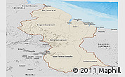 Shaded Relief Panoramic Map of Guyana, desaturated, land only