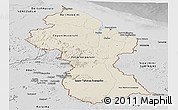Shaded Relief Panoramic Map of Guyana, desaturated