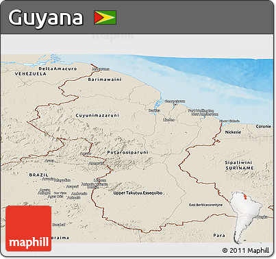 Shaded Relief Panoramic Map of Guyana