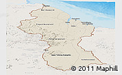 Shaded Relief Panoramic Map of Guyana, lighten, land only