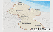 Shaded Relief Panoramic Map of Guyana, lighten, semi-desaturated, land only