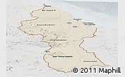 Shaded Relief Panoramic Map of Guyana, lighten, semi-desaturated