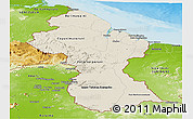Shaded Relief Panoramic Map of Guyana, physical outside