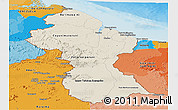 Shaded Relief Panoramic Map of Guyana, political outside, shaded relief sea