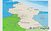 Shaded Relief Panoramic Map of Guyana, political shades outside