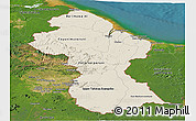 Shaded Relief Panoramic Map of Guyana, satellite outside