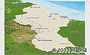 Shaded Relief Panoramic Map of Guyana, satellite outside, shaded relief sea