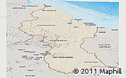 Shaded Relief Panoramic Map of Guyana, semi-desaturated, land only