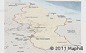 Shaded Relief Panoramic Map of Guyana, semi-desaturated