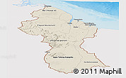 Shaded Relief Panoramic Map of Guyana, single color outside
