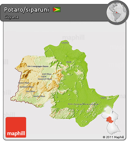 Physical 3D Map of Potaro/siparuni, cropped outside