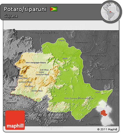 Physical 3D Map of Potaro/siparuni, darken, desaturated