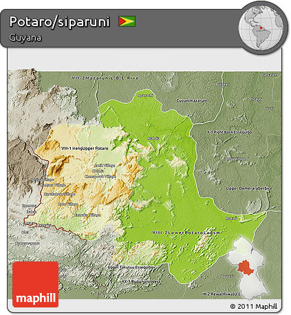 Physical 3D Map of Potaro/siparuni, semi-desaturated