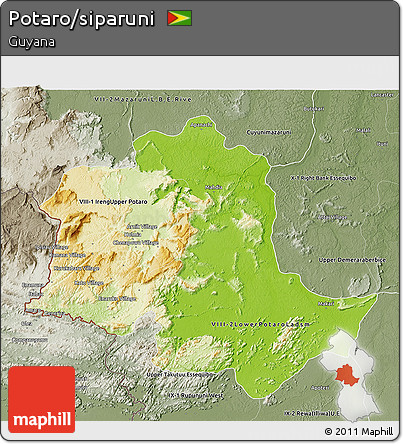 Physical 3D Map of Potaro/siparuni, semi-desaturated