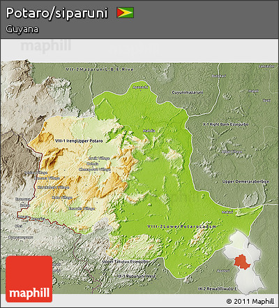 Physical 3D Map of Potaro/siparuni, semi-desaturated