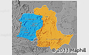 Political 3D Map of Potaro/siparuni, desaturated