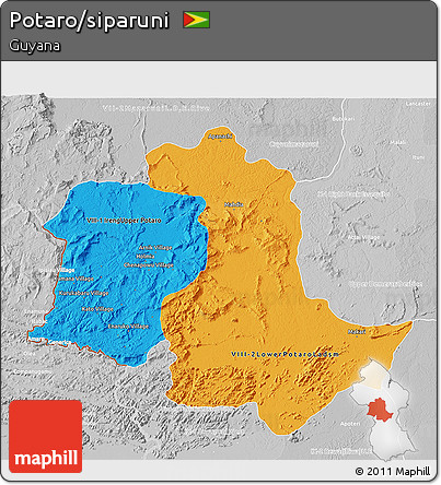 Political 3D Map of Potaro/siparuni, lighten, desaturated