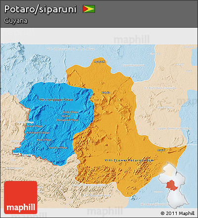 Political 3D Map of Potaro/siparuni, lighten