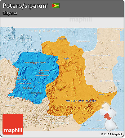 Political 3D Map of Potaro/siparuni, lighten