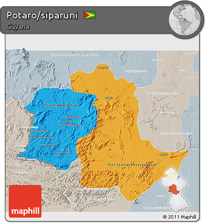 Political 3D Map of Potaro/siparuni, lighten, semi-desaturated