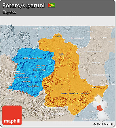 Political 3D Map of Potaro/siparuni, lighten, semi-desaturated