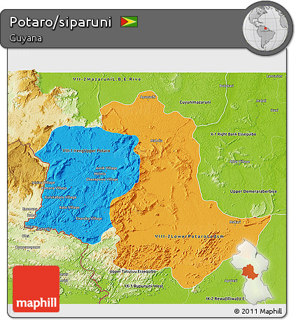 Political 3D Map of Potaro/siparuni, physical outside