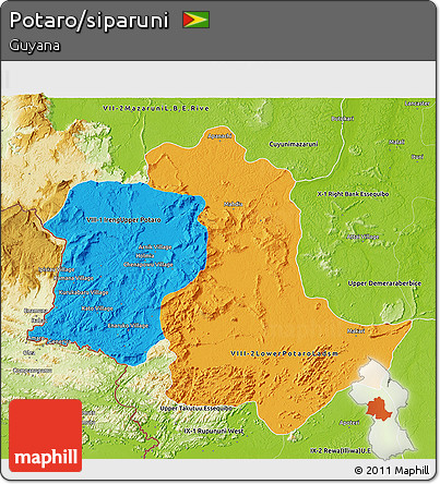 Political 3D Map of Potaro/siparuni, physical outside