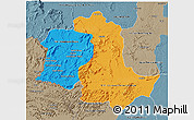 Political 3D Map of Potaro/siparuni, semi-desaturated