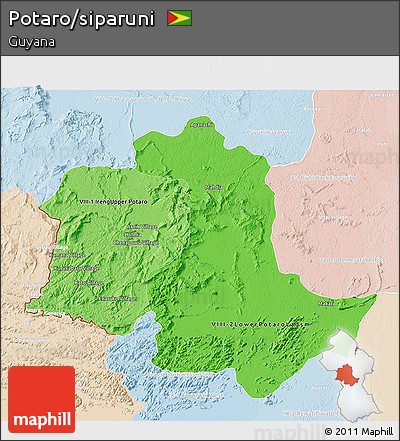 Political Shades 3D Map of Potaro/siparuni, lighten