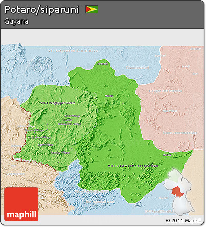 Political Shades 3D Map of Potaro/siparuni, lighten