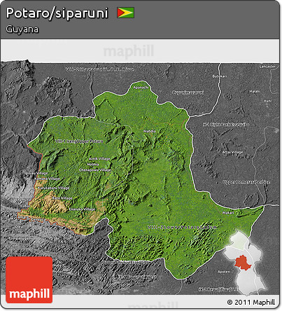 Satellite 3D Map of Potaro/siparuni, desaturated