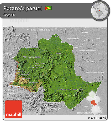 Satellite 3D Map of Potaro/siparuni, lighten, desaturated