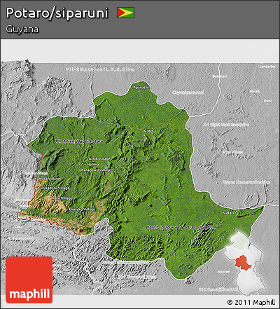 Satellite 3D Map of Potaro/siparuni, lighten, desaturated