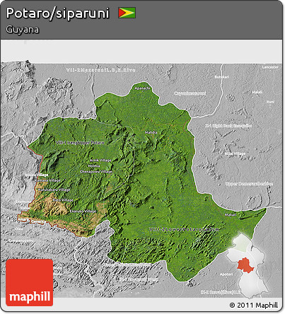 Satellite 3D Map of Potaro/siparuni, lighten, desaturated