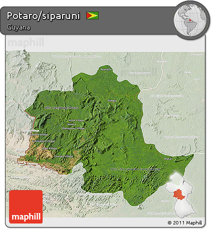 Satellite 3D Map of Potaro/siparuni, lighten