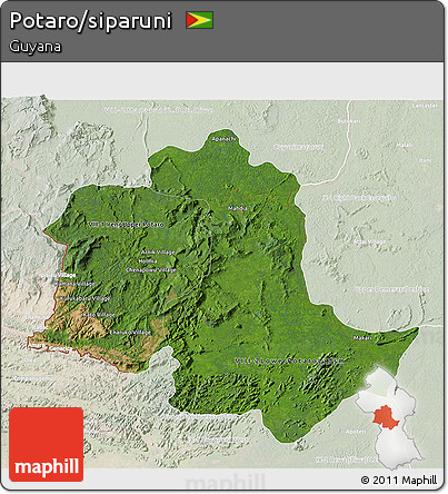 Satellite 3D Map of Potaro/siparuni, lighten