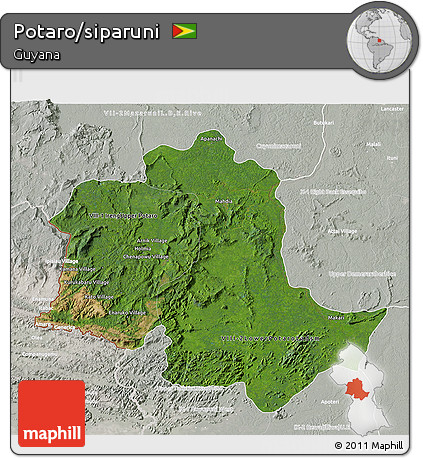 Satellite 3D Map of Potaro/siparuni, lighten, semi-desaturated