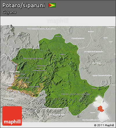 Satellite 3D Map of Potaro/siparuni, lighten, semi-desaturated