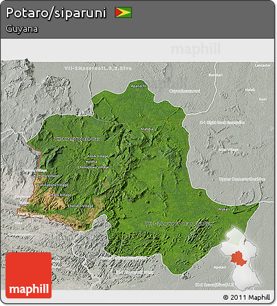 Satellite 3D Map of Potaro/siparuni, lighten, semi-desaturated
