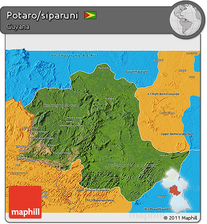 Satellite 3D Map of Potaro/siparuni, political outside