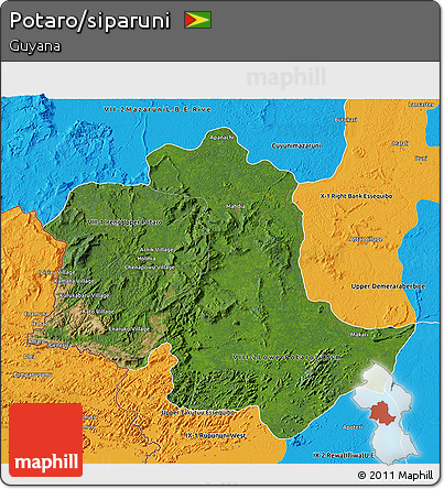Satellite 3D Map of Potaro/siparuni, political outside