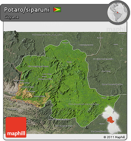 Satellite 3D Map of Potaro/siparuni, semi-desaturated