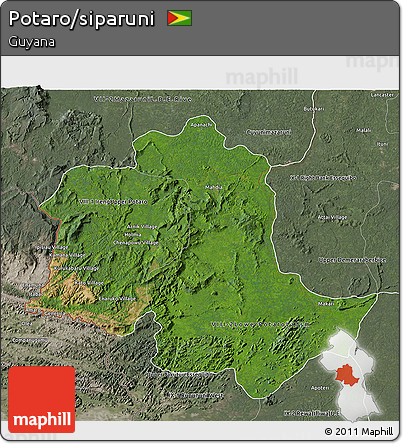 Satellite 3D Map of Potaro/siparuni, semi-desaturated