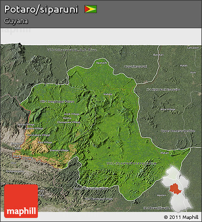 Satellite 3D Map of Potaro/siparuni, semi-desaturated