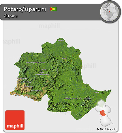 Satellite 3D Map of Potaro/siparuni, single color outside