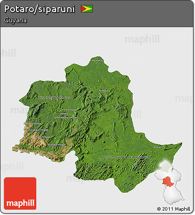 Satellite 3D Map of Potaro/siparuni, single color outside