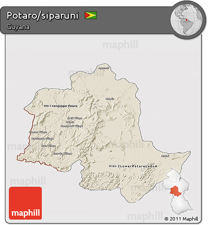 Shaded Relief 3D Map of Potaro/siparuni, cropped outside