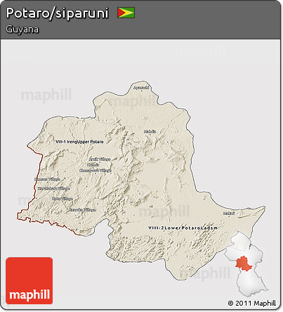 Shaded Relief 3D Map of Potaro/siparuni, cropped outside